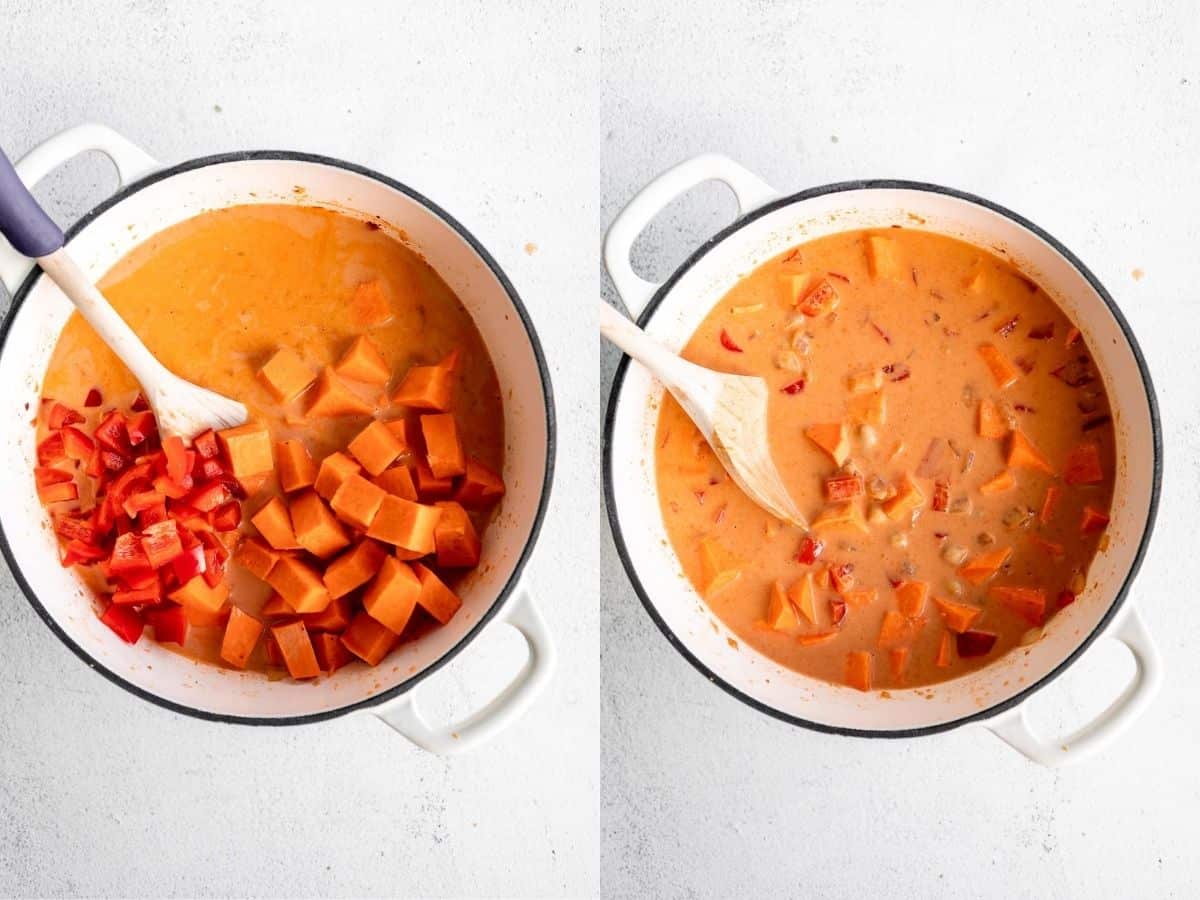 two images showing how to make the curry