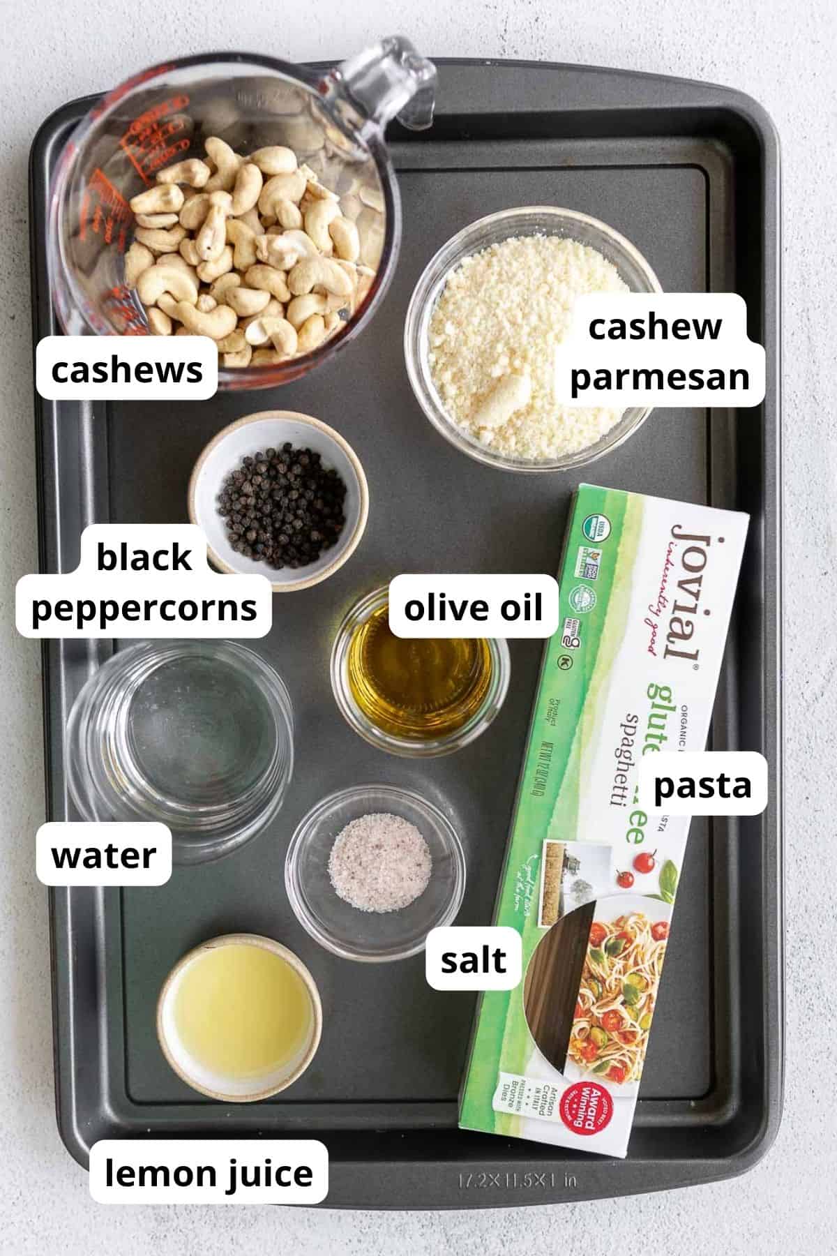 ingredients for the pasta with labels