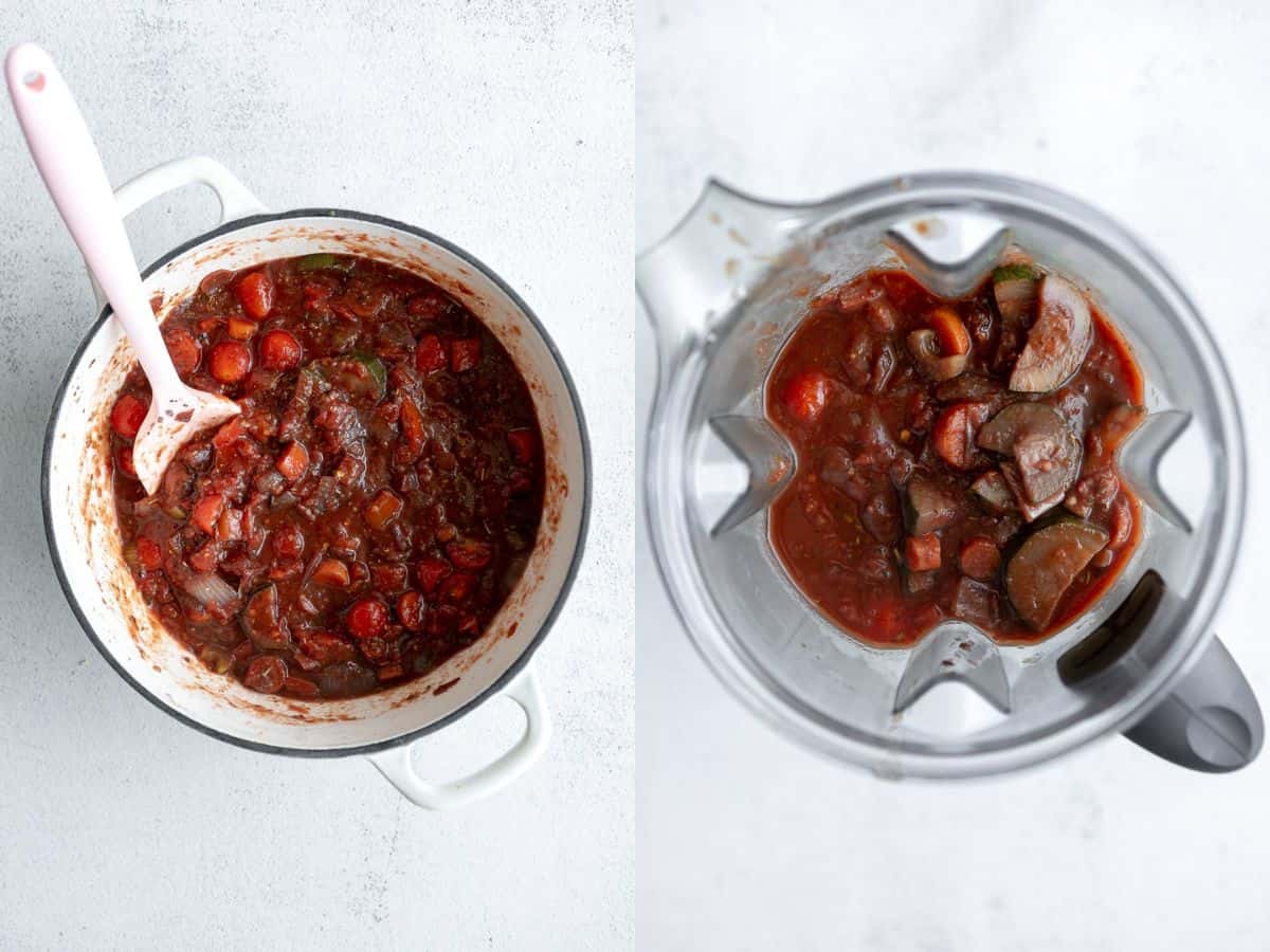 two images showing how to make the pasta sauce