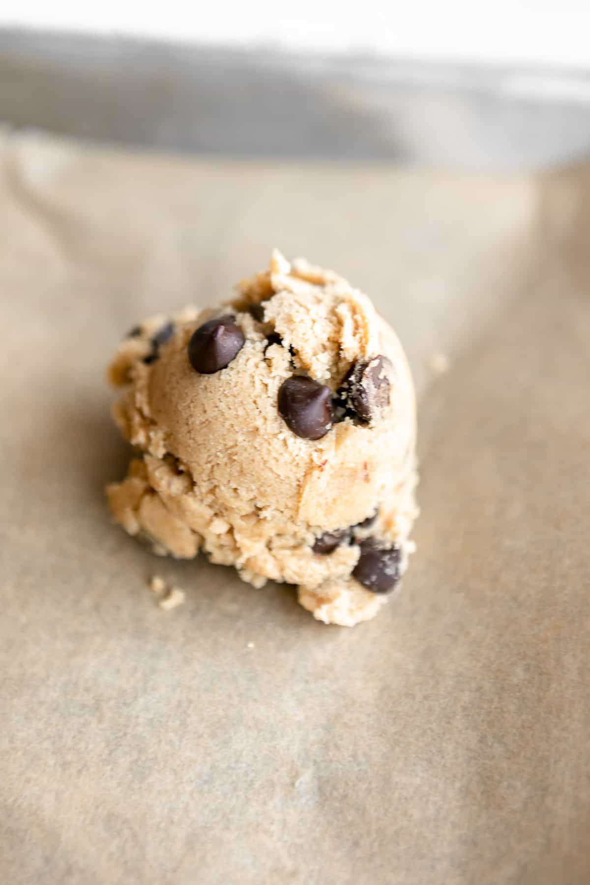 cookie dough scooped into a ball
