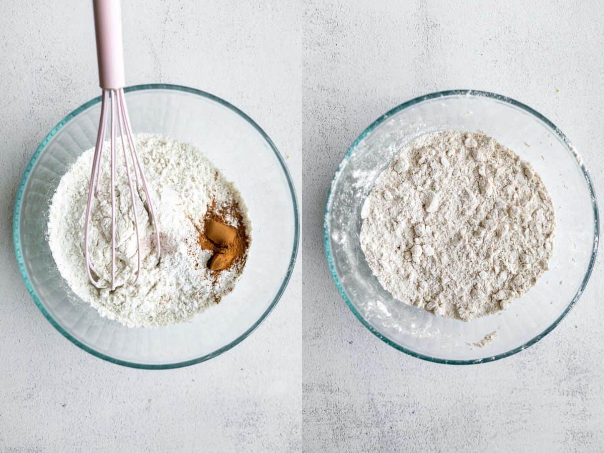 two images showing the dry ingredients mixed together
