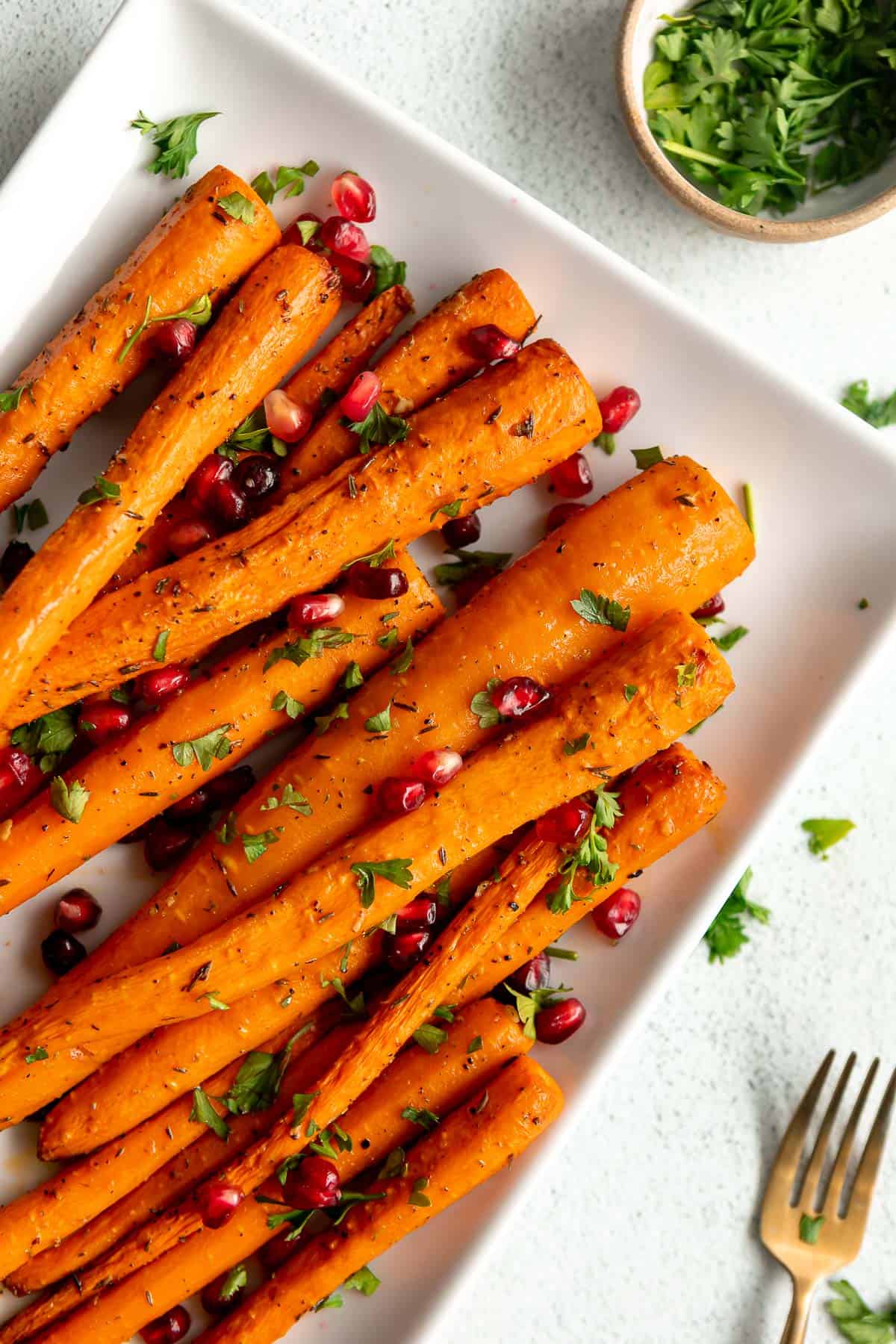 air fryer carrots with pomegranate on top