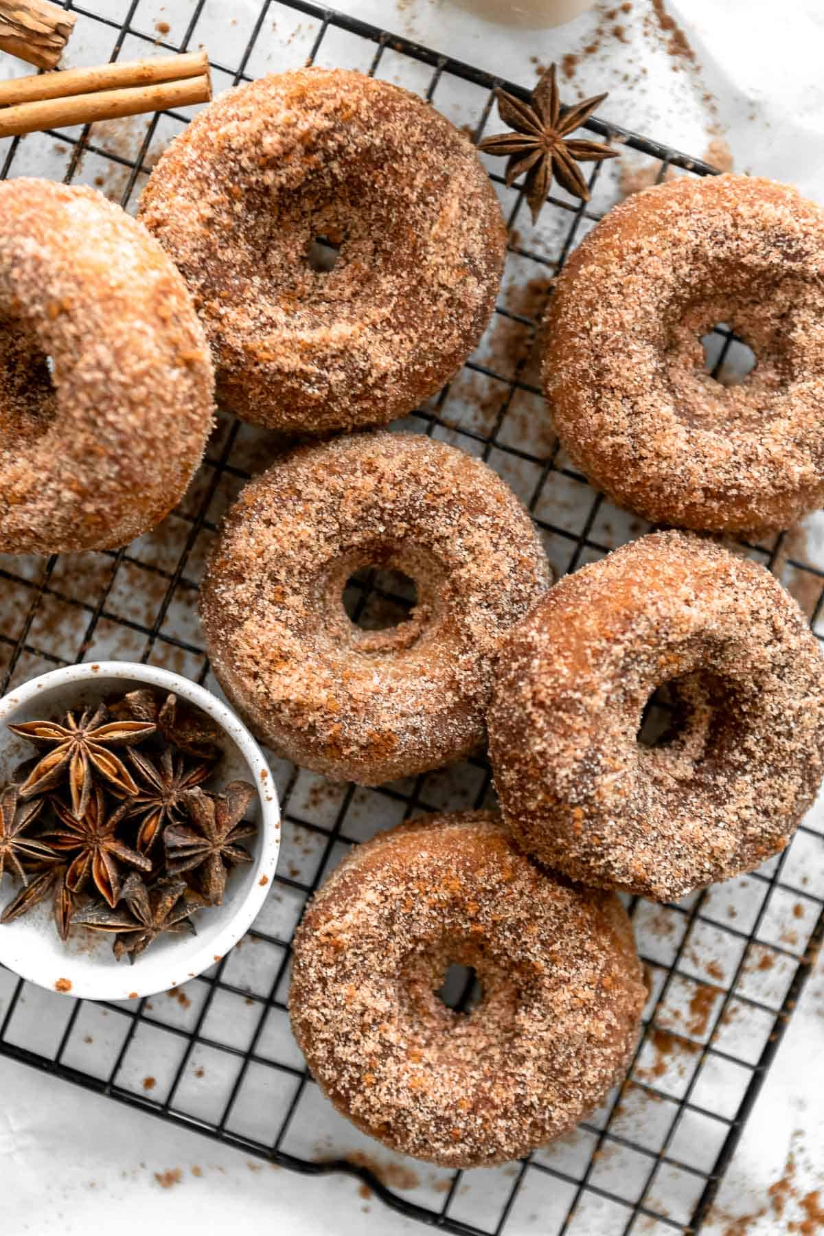 vegan gluten free donuts with cinnamon sugar coating