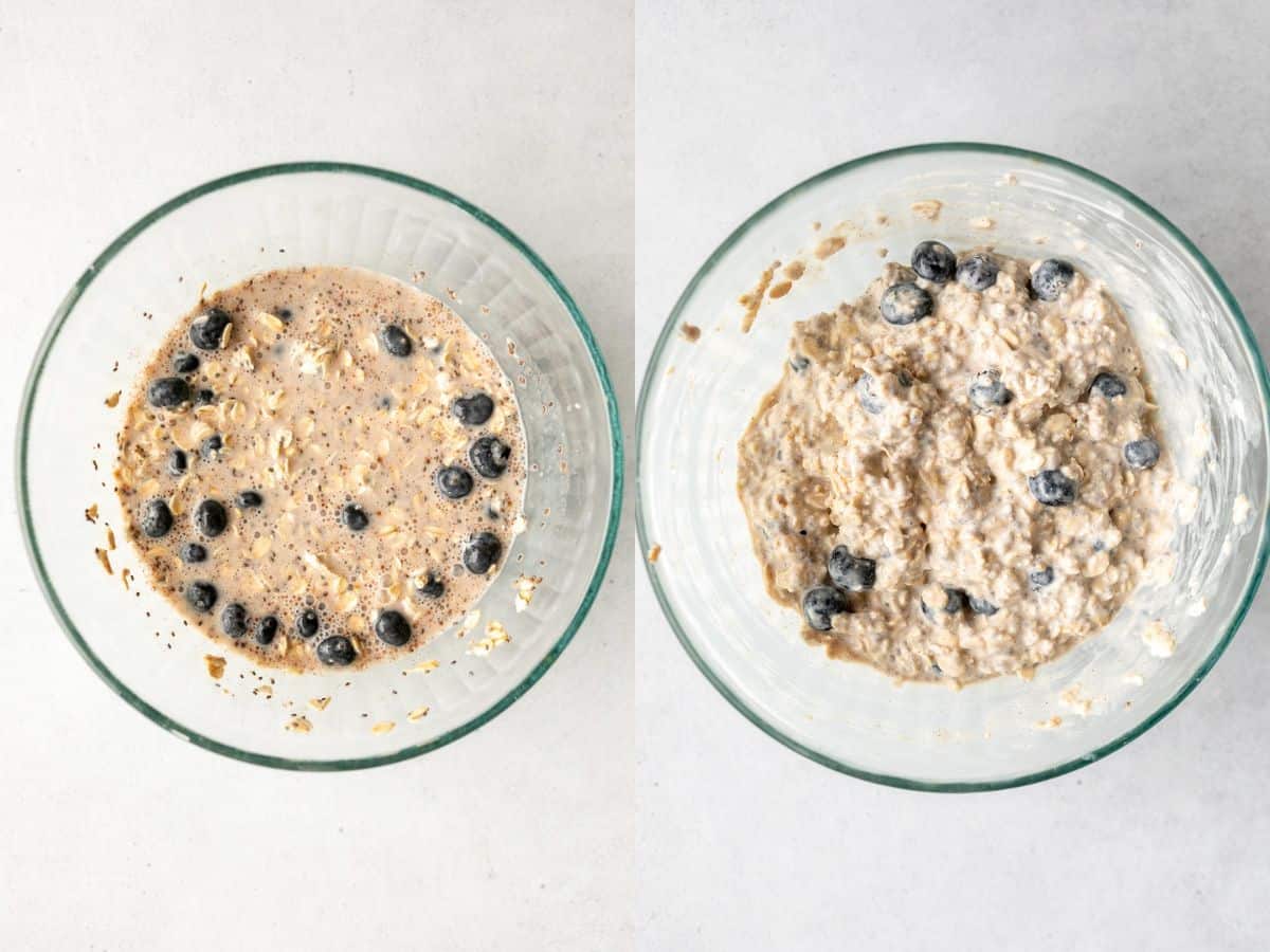 two images showing the oats thickening