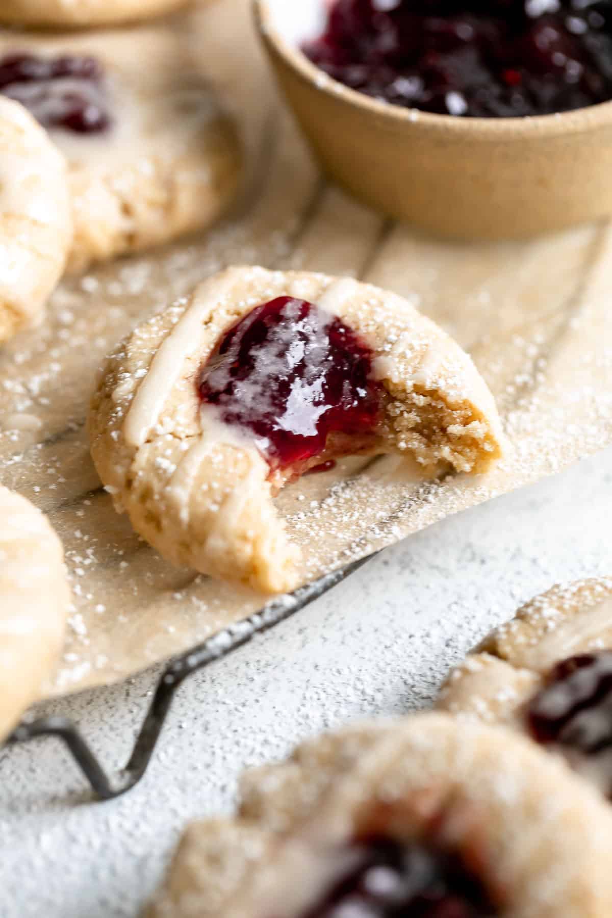 vegan gluten free thumbprint cookies with raspberry jam