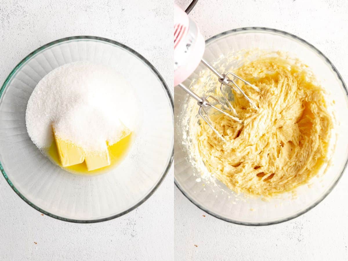 two images showing how to mix the dough together
