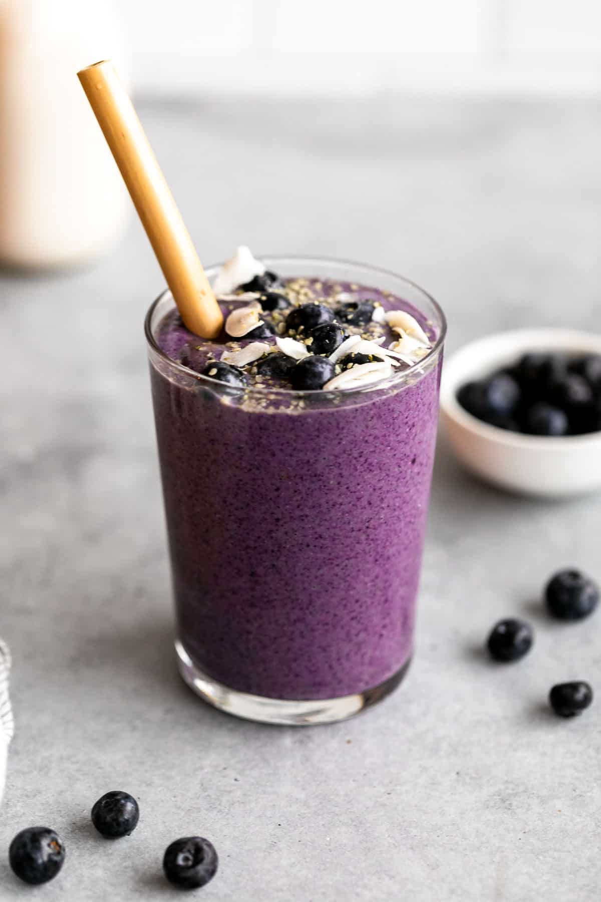 blueberry avocado smoothie in a glass