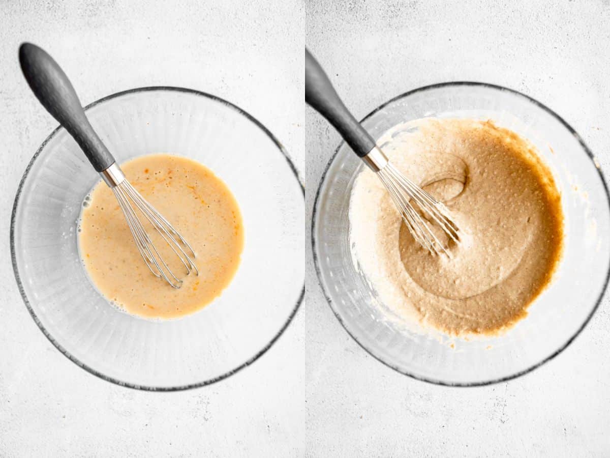 two images showing how to make the batter
