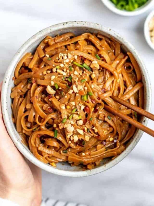 peanut butter noodles in a bowl