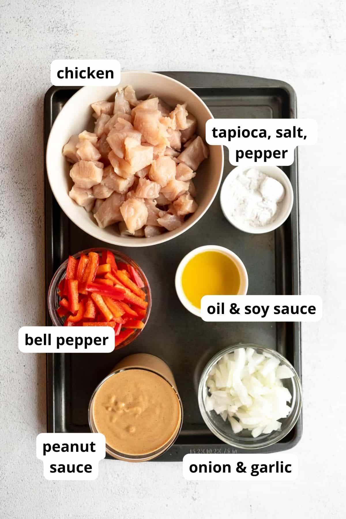 ingredients with labels in bowls