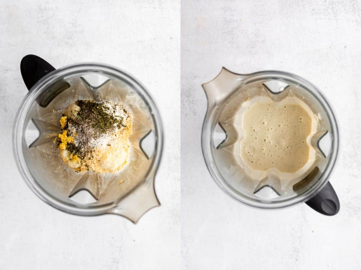 two images of the blender making the sauce