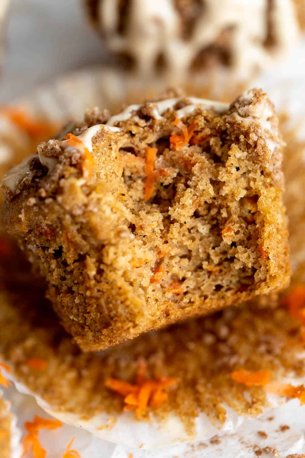 gluten free carrot cake muffins with the wrapper pulled off