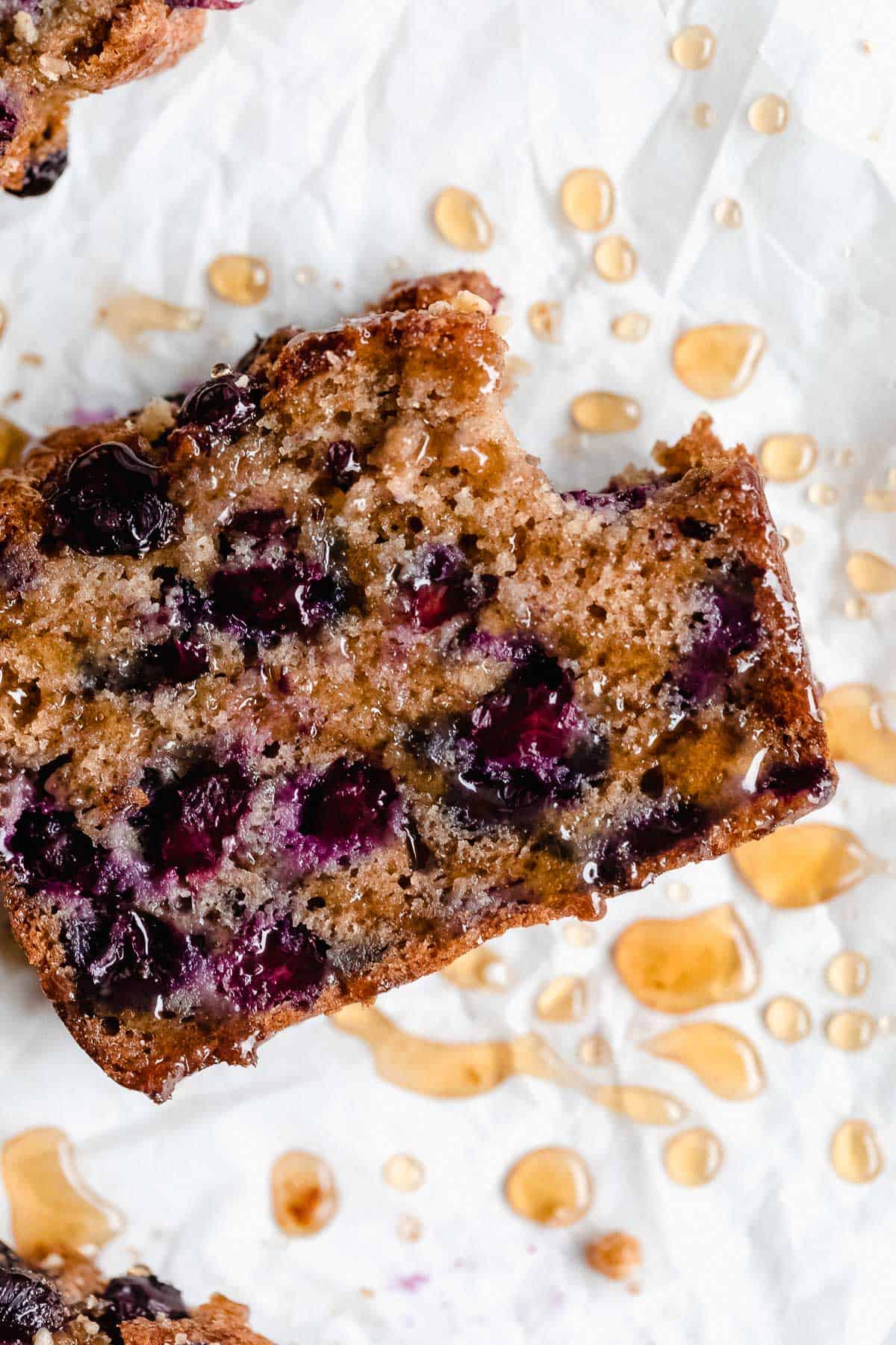 gluten free blueberry banana bread with honey on top