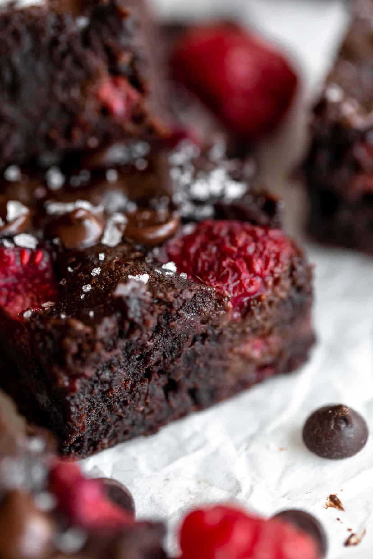 oat flour brownies with raspberries on top