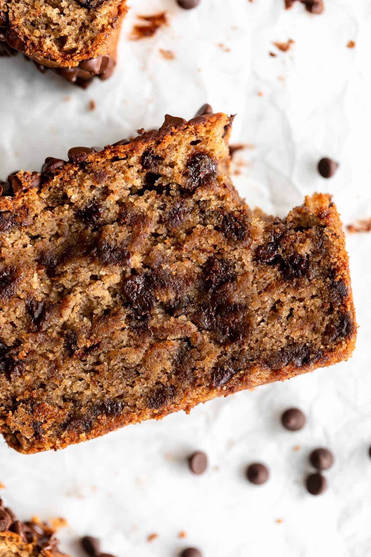 banana bread sliced with chocolate chips