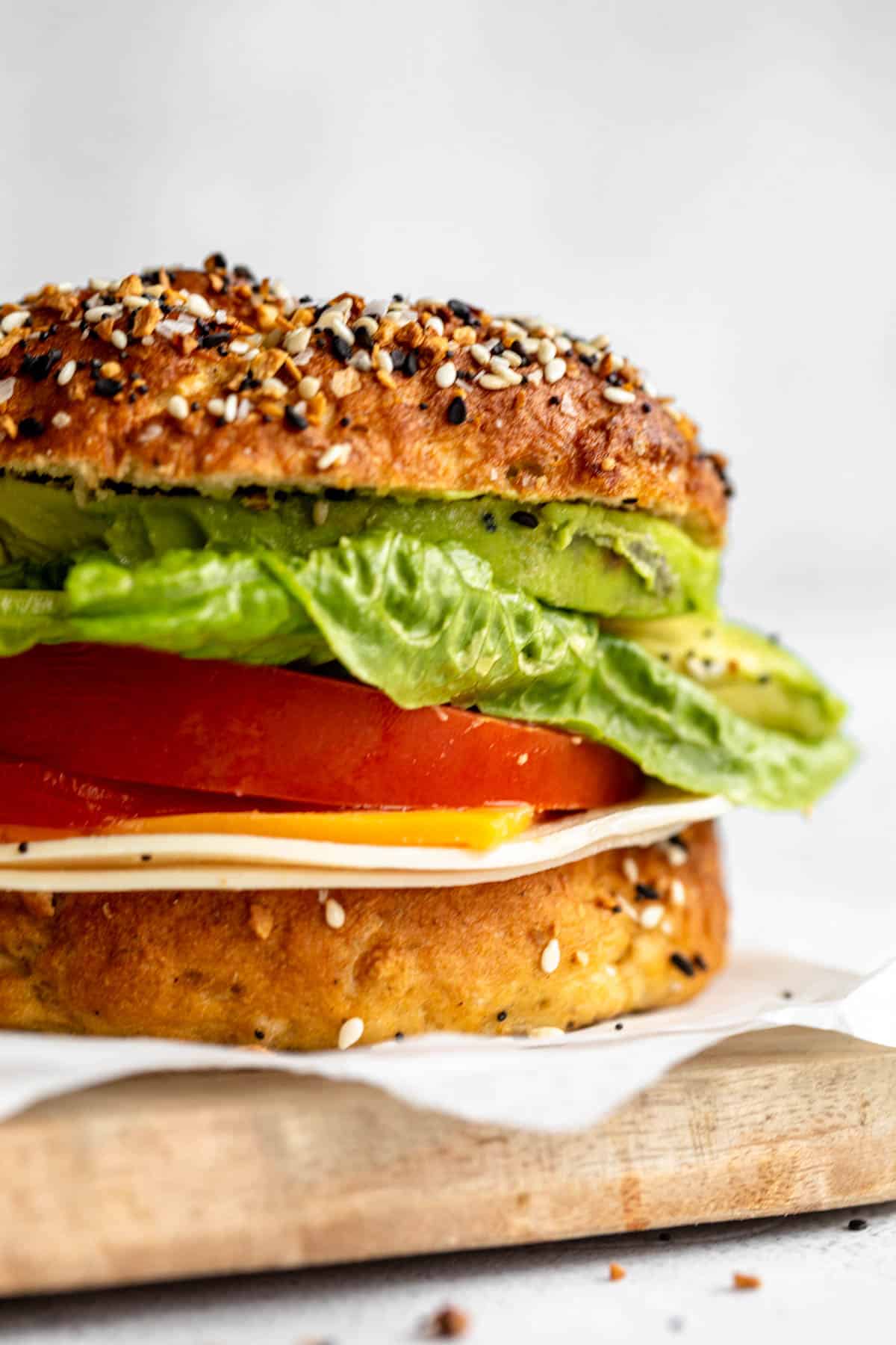 gluten free bagel sandwich with lettuce