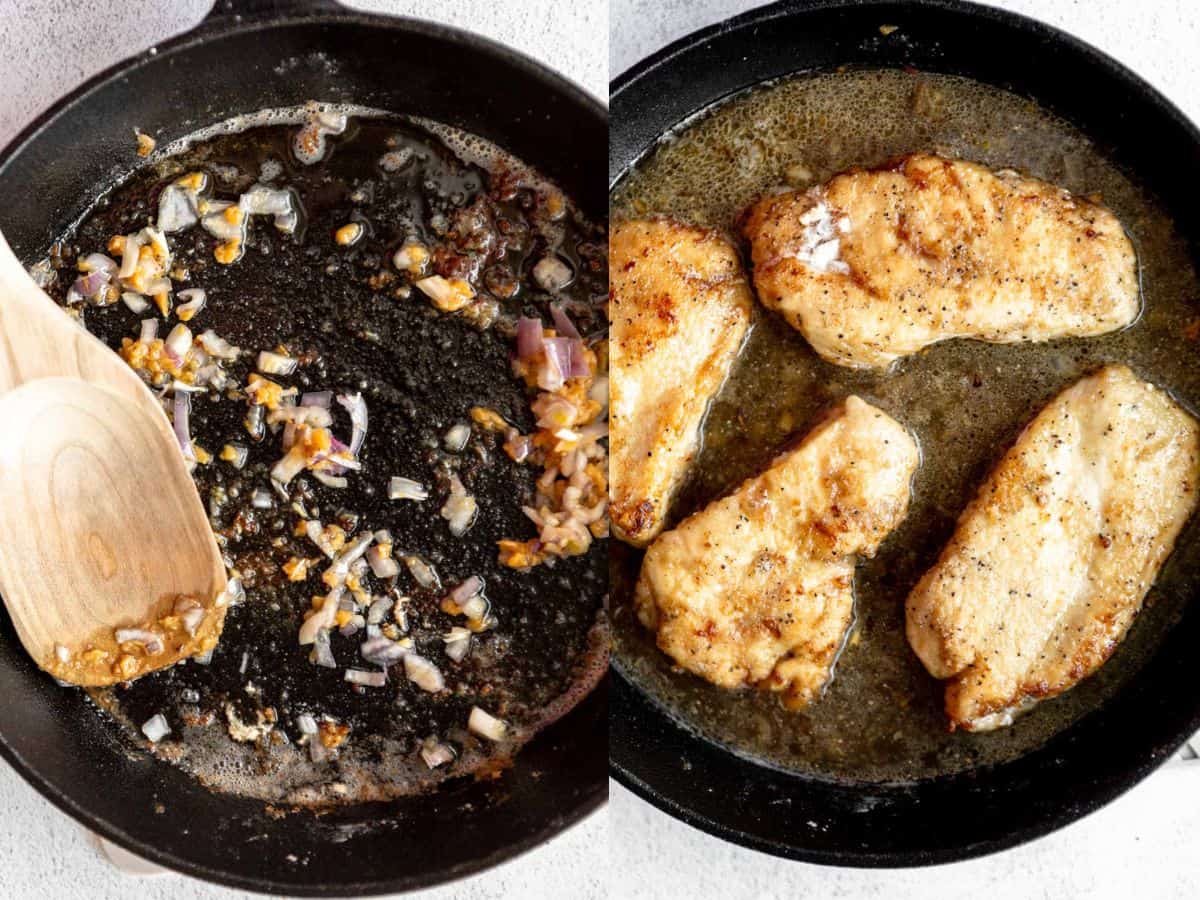 two images showing how to cook the chicken