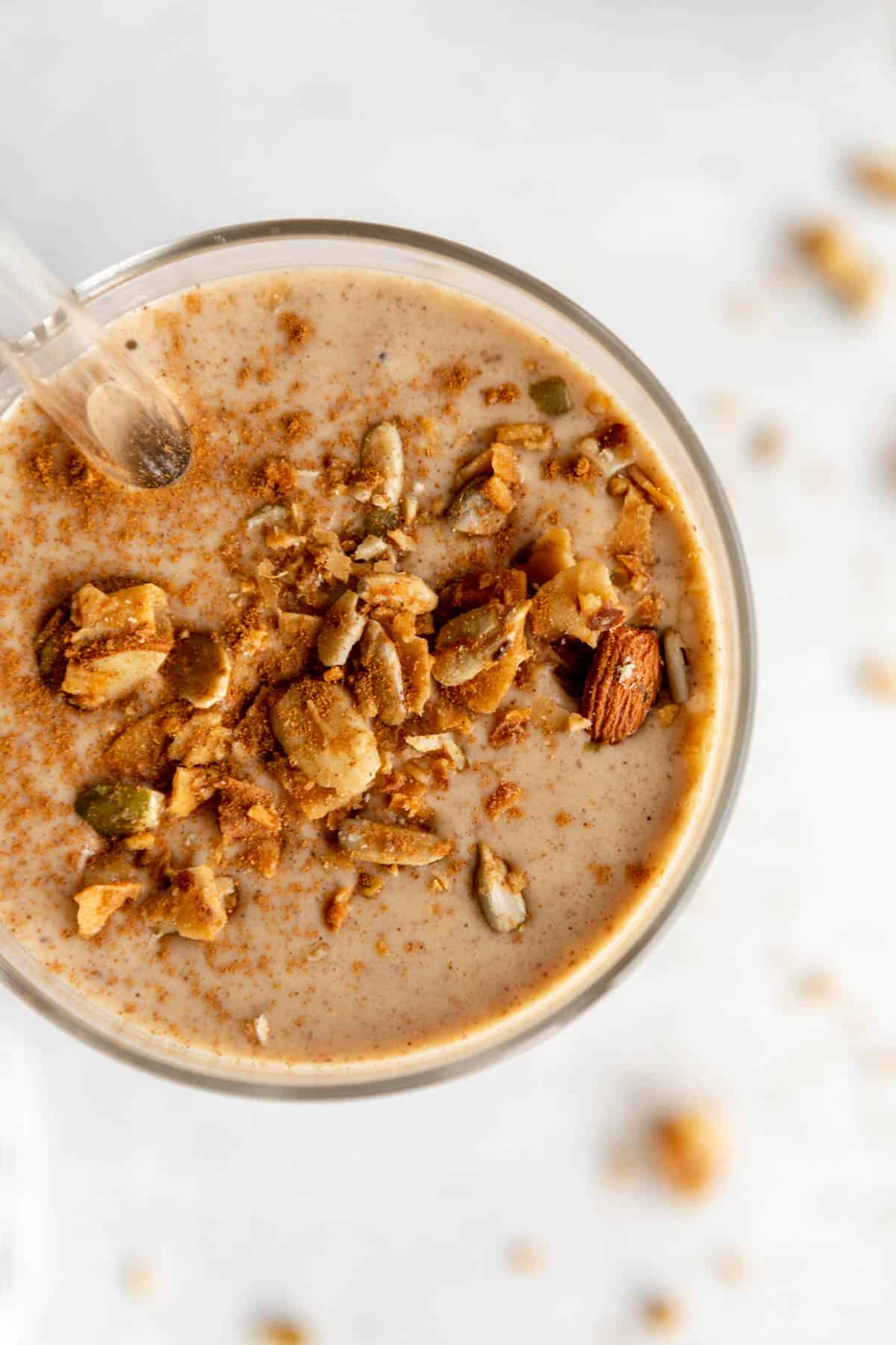 maca smoothie with granola on top