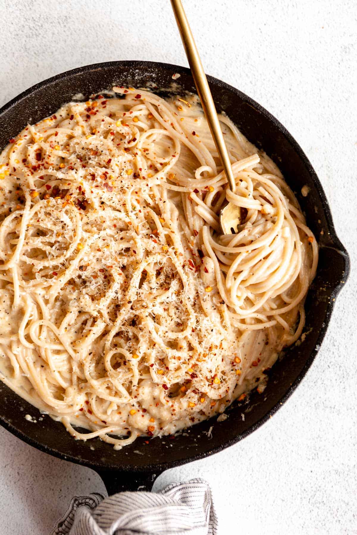 miso pasta with spaghetti in a pan