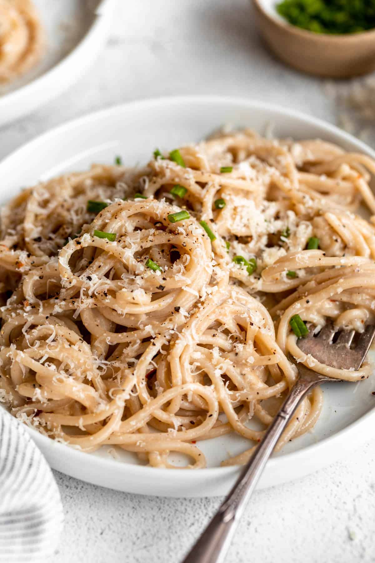 miso pasta with spaghetti on a plate