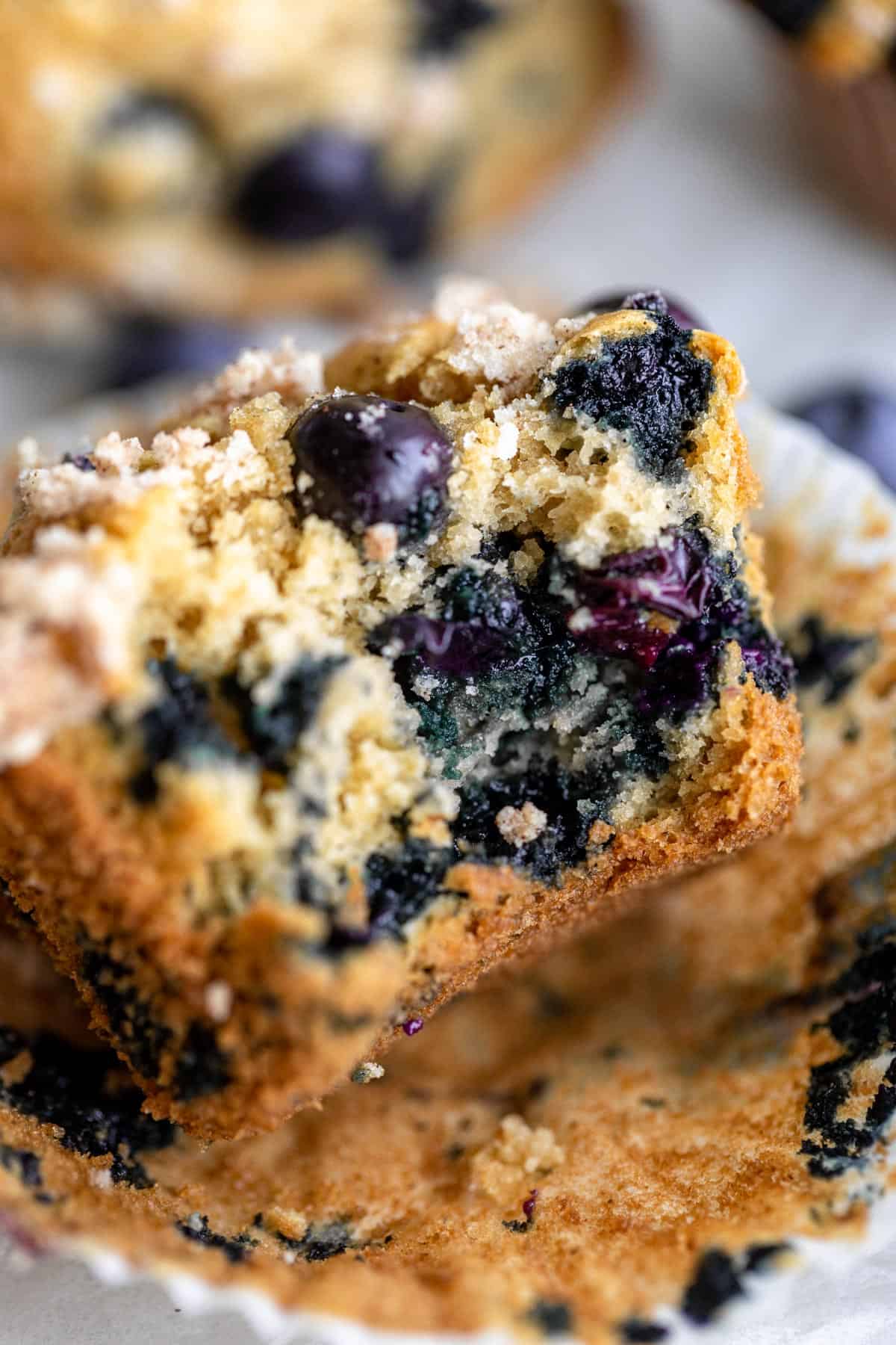up close of the muffins with melted blueberries