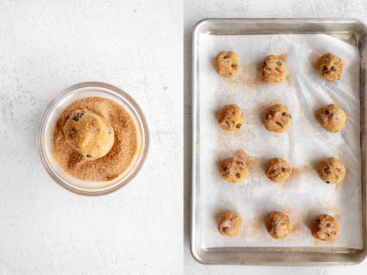 two images of the cookie dough before baking