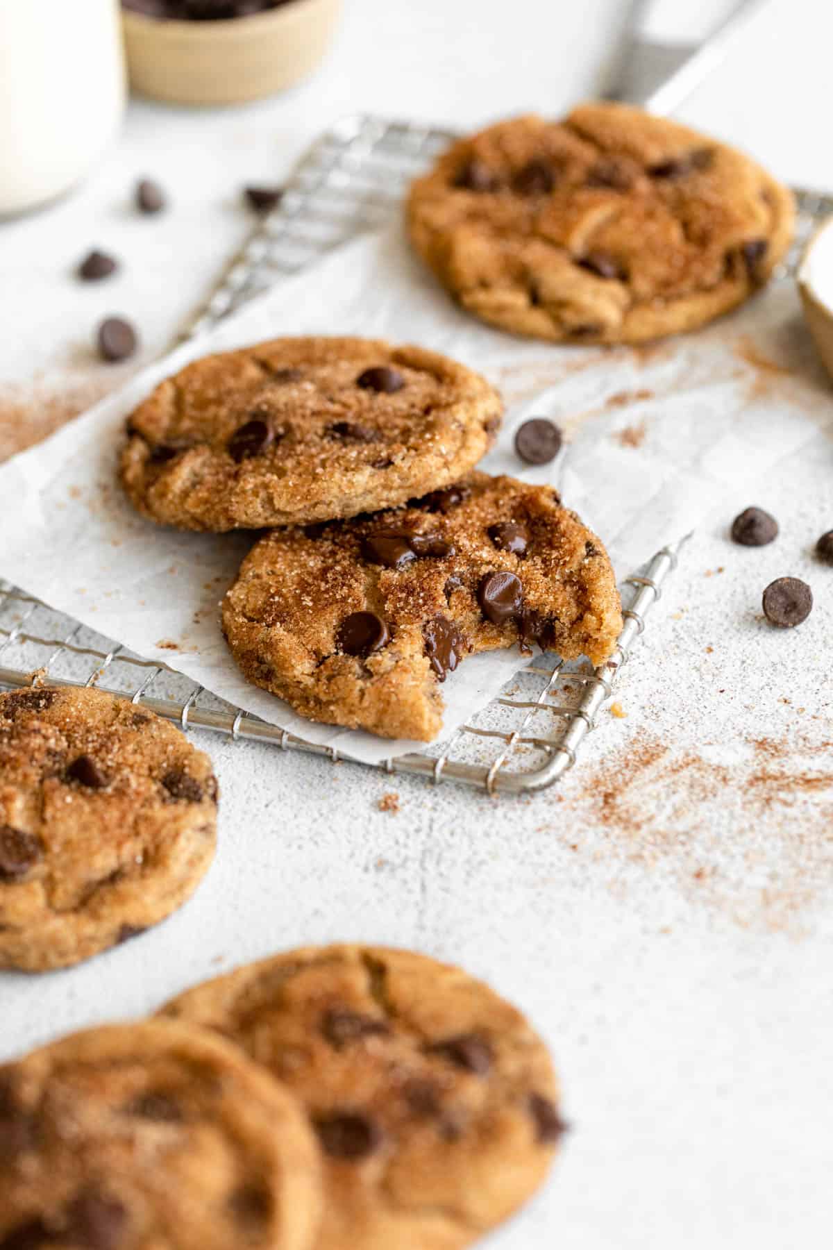 gluten free snickerdoodles with melted chocolate chips