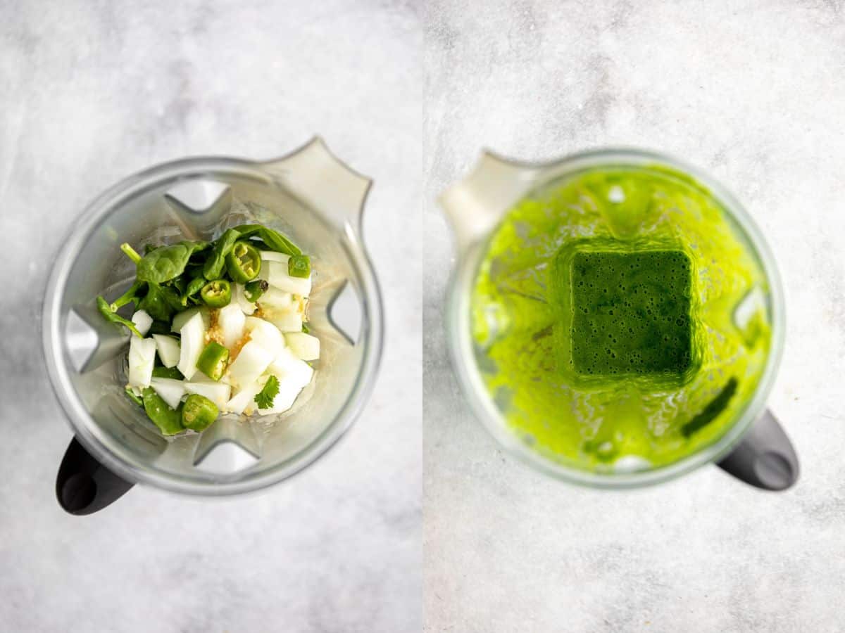 two images of the ingredients in the blender