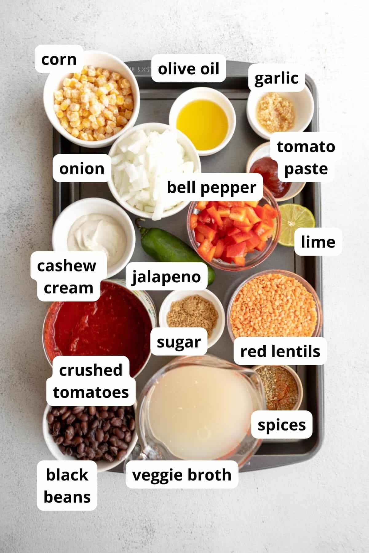 ingredients in bowls with labes
