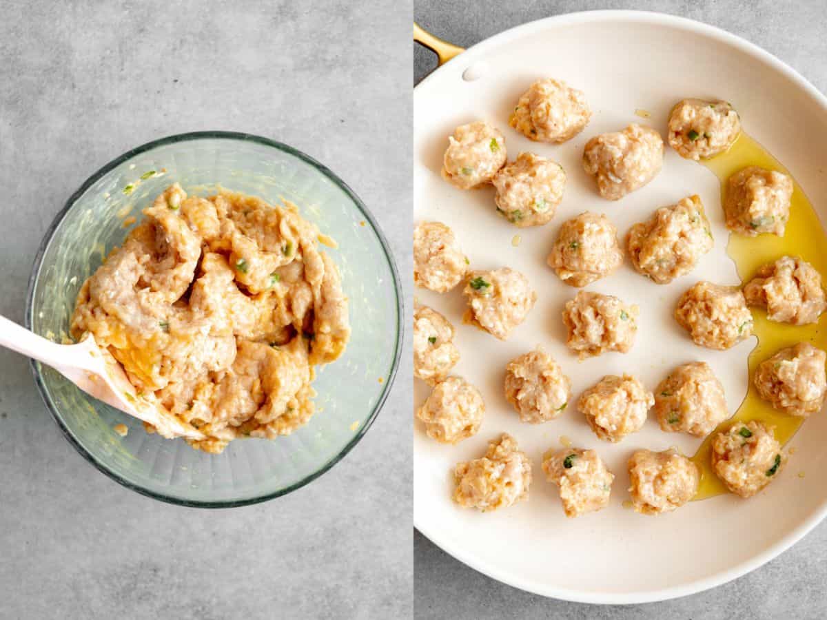 two images showing how to make the meatballs