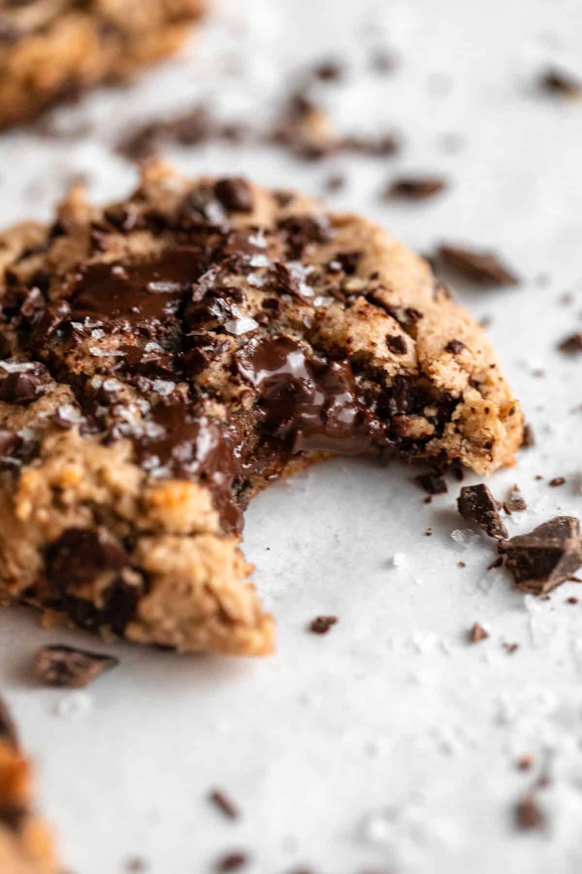 up close of one cookie with melted chocolate