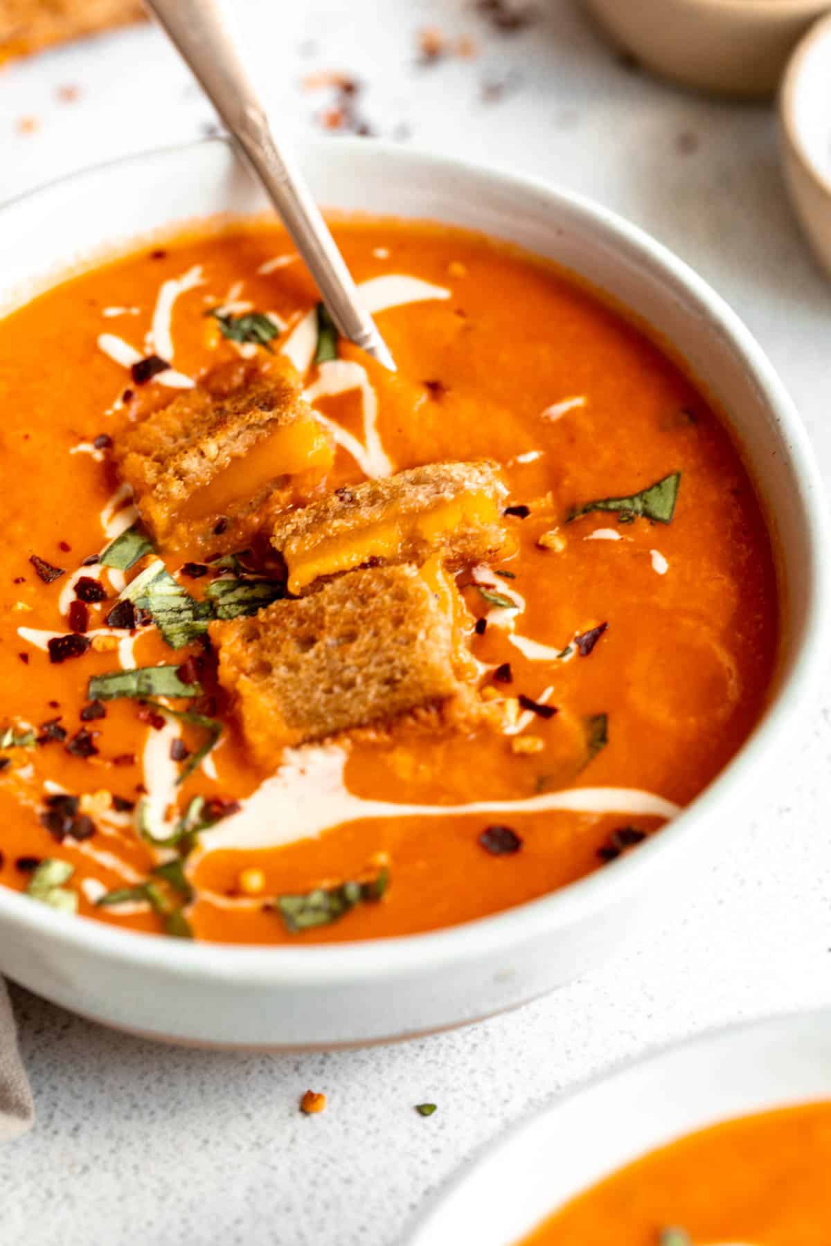 vegan tomato soup with grilled cheese
