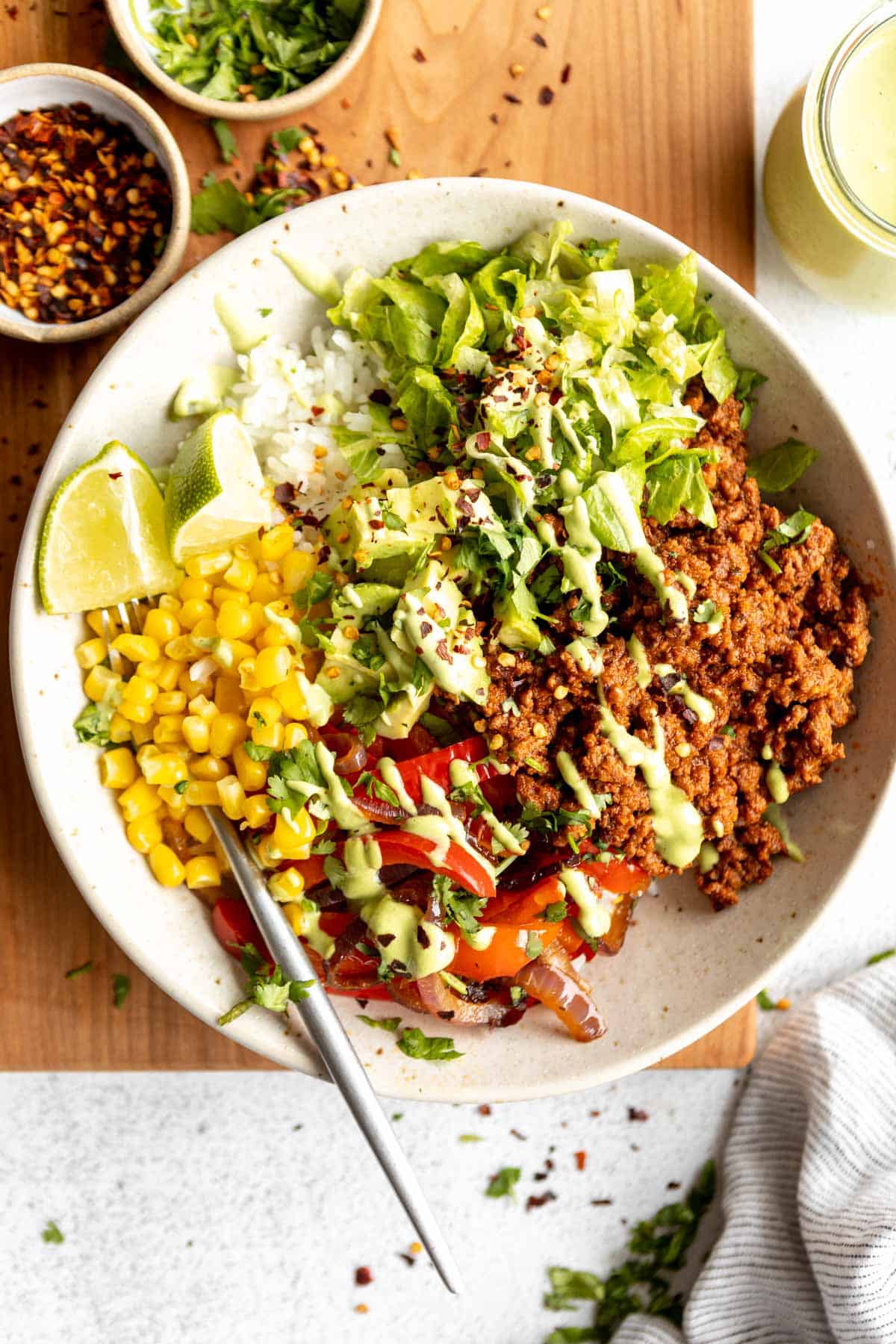 ground beef taco bowls with corn and veggies