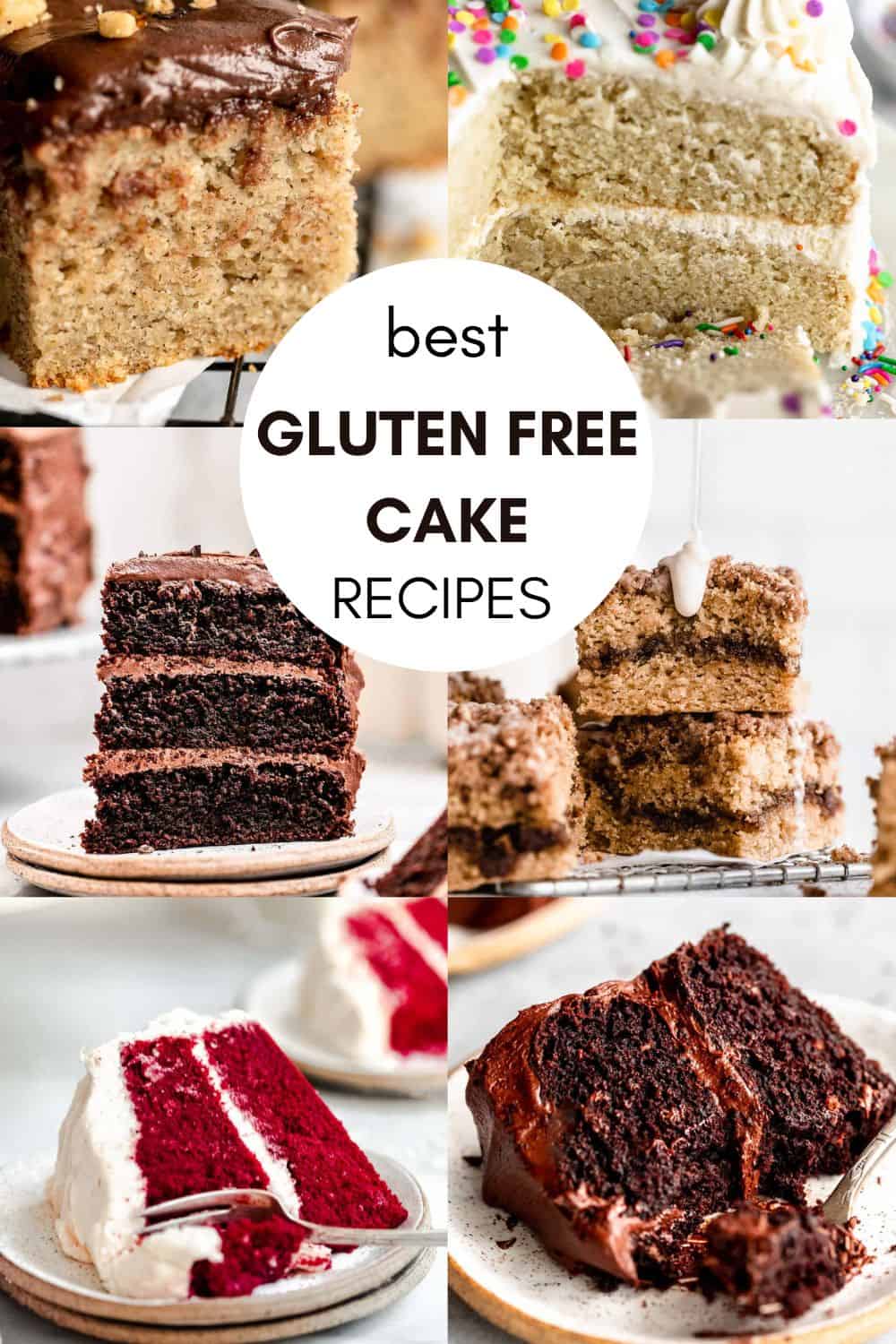 six image collage showing gluten free cakes