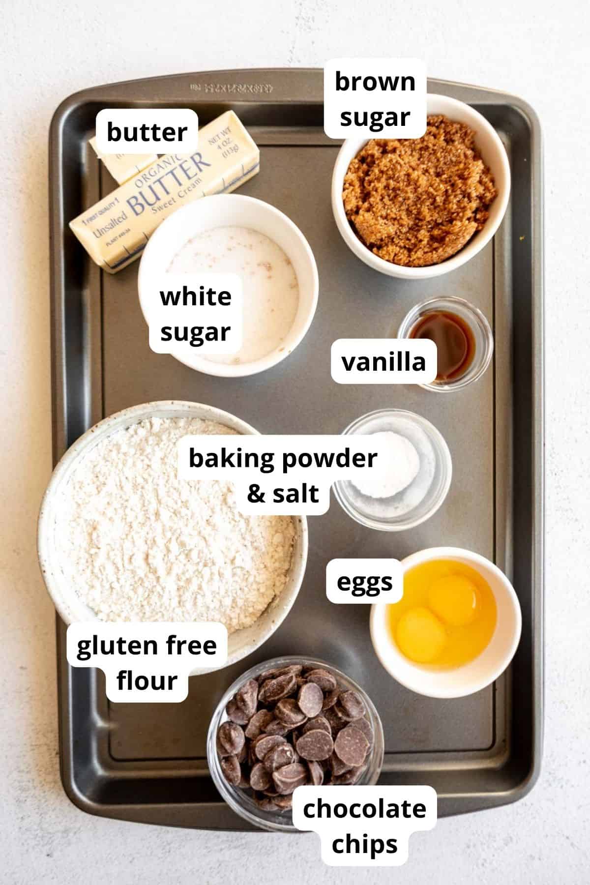 ingredients for the recipe with labels in bowls