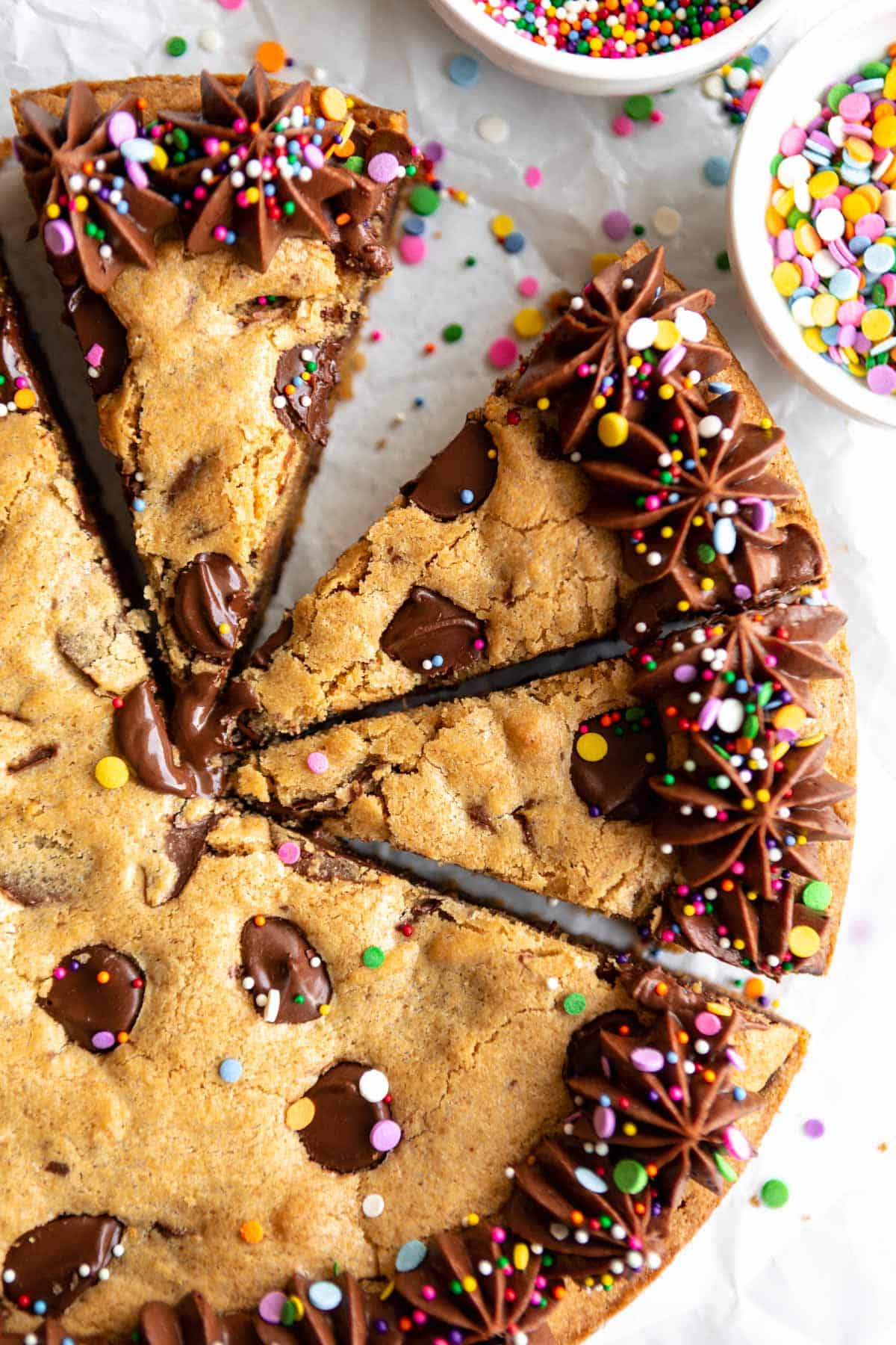 gluten free cookie cake with frosting on top