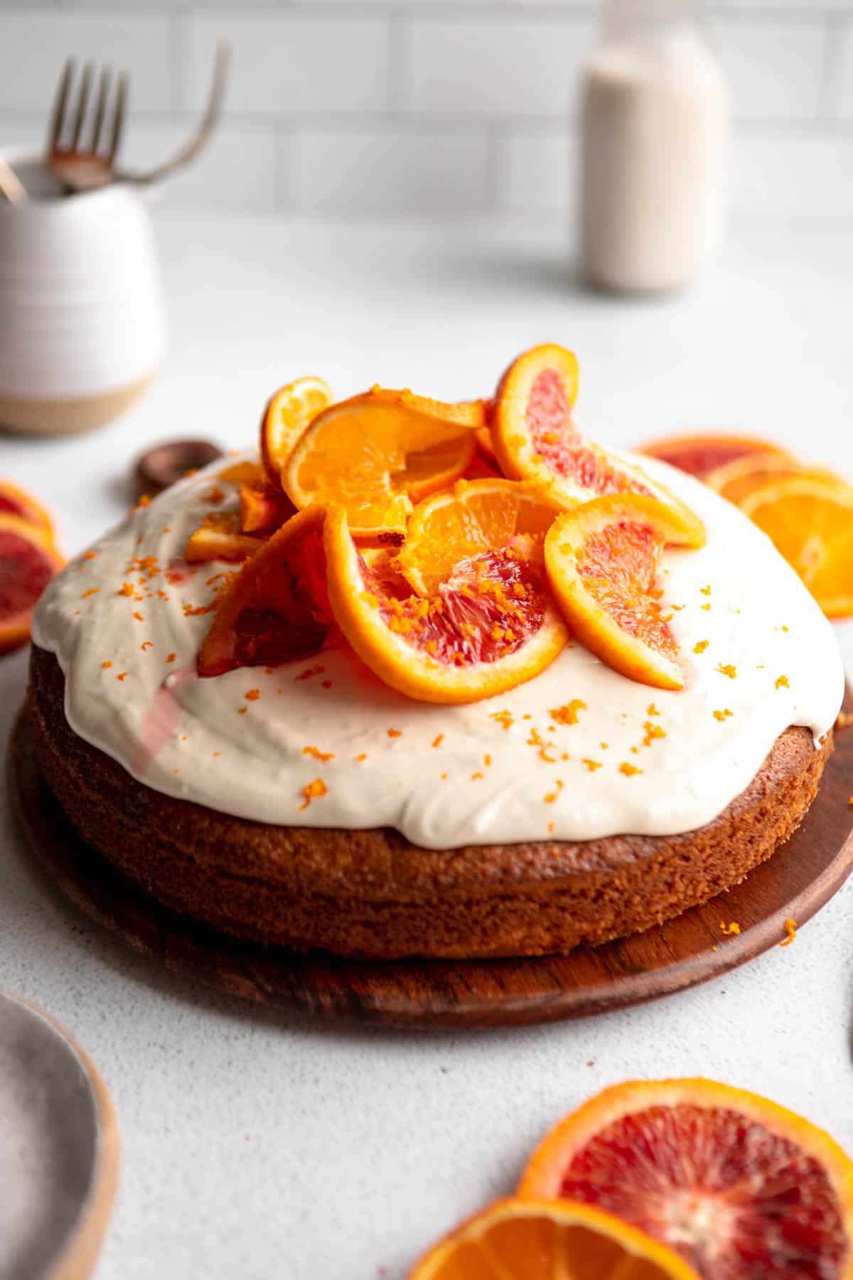 gluten free olive oil cake with oranges on top