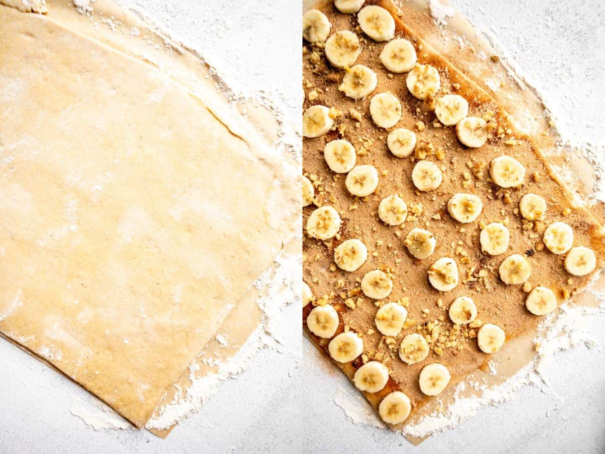 two photos showing how to roll out the dough