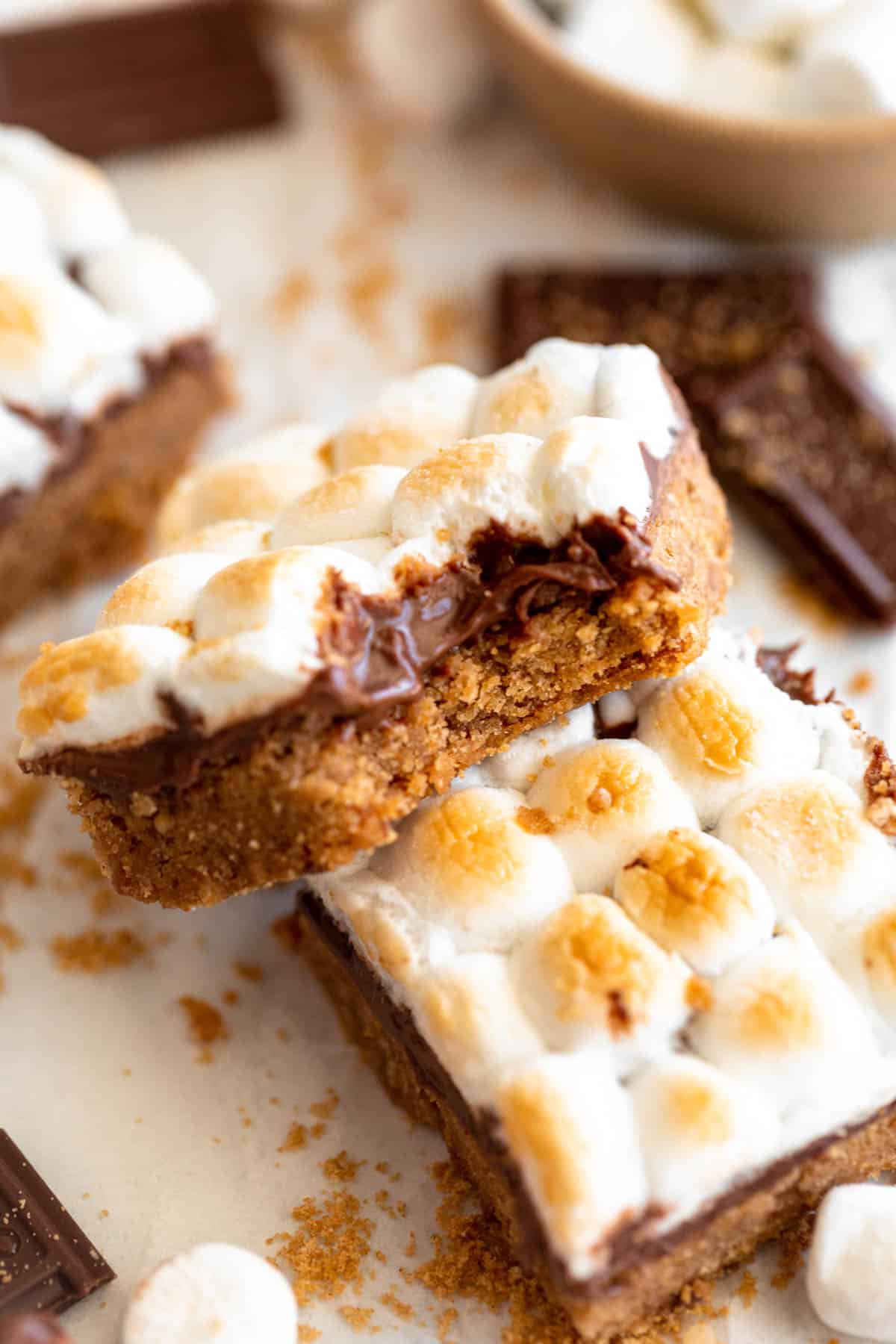gluten free s'mores bar with a bite taken out