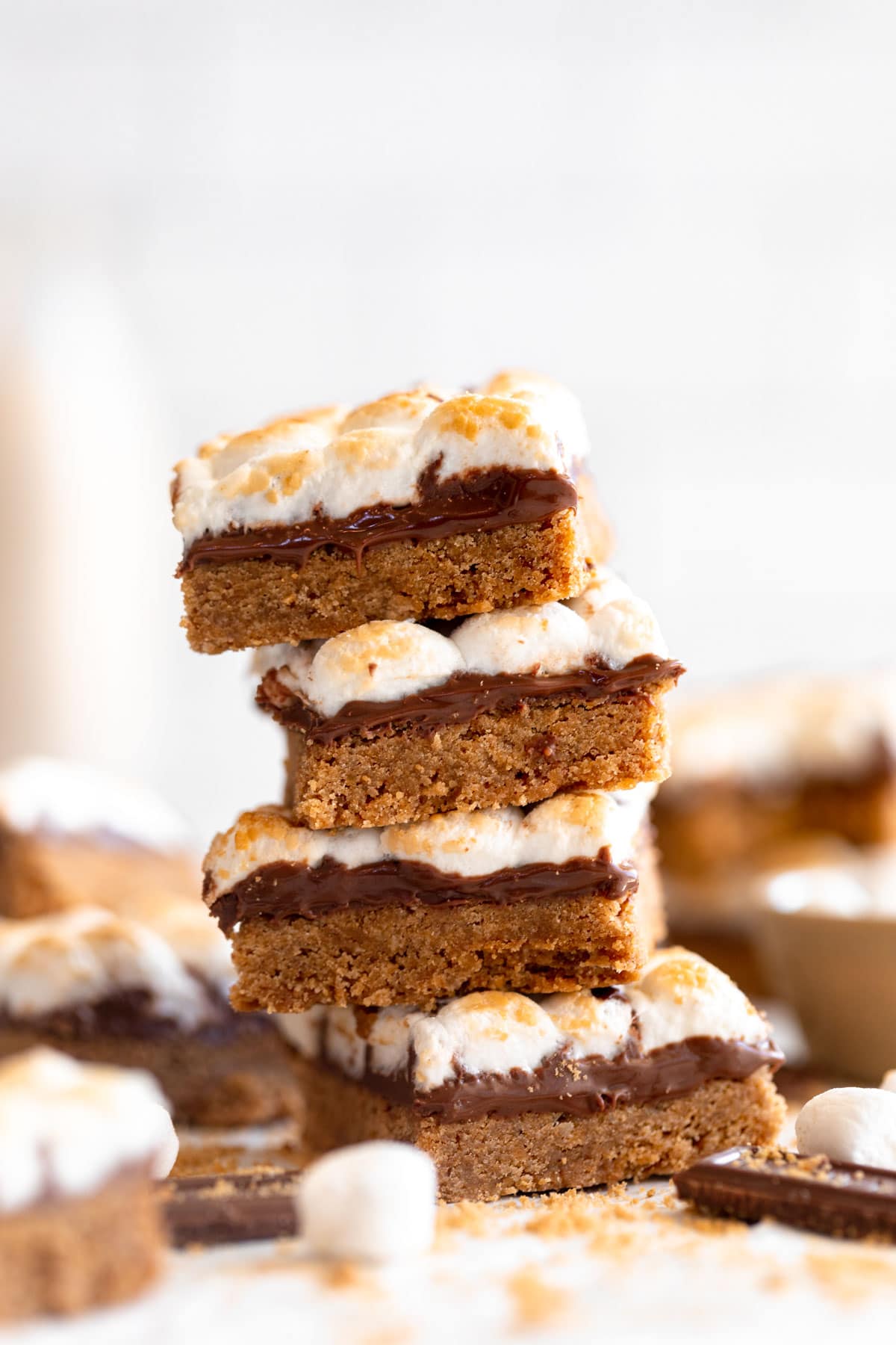 four s'mores bars stacked on each other