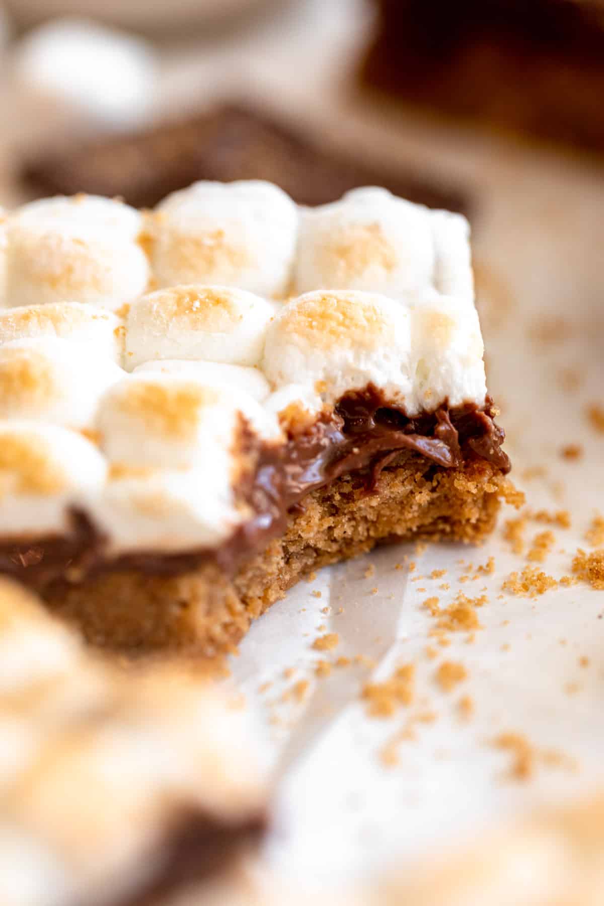 gluten free s'mores bars with marshmallows and melted chocolate