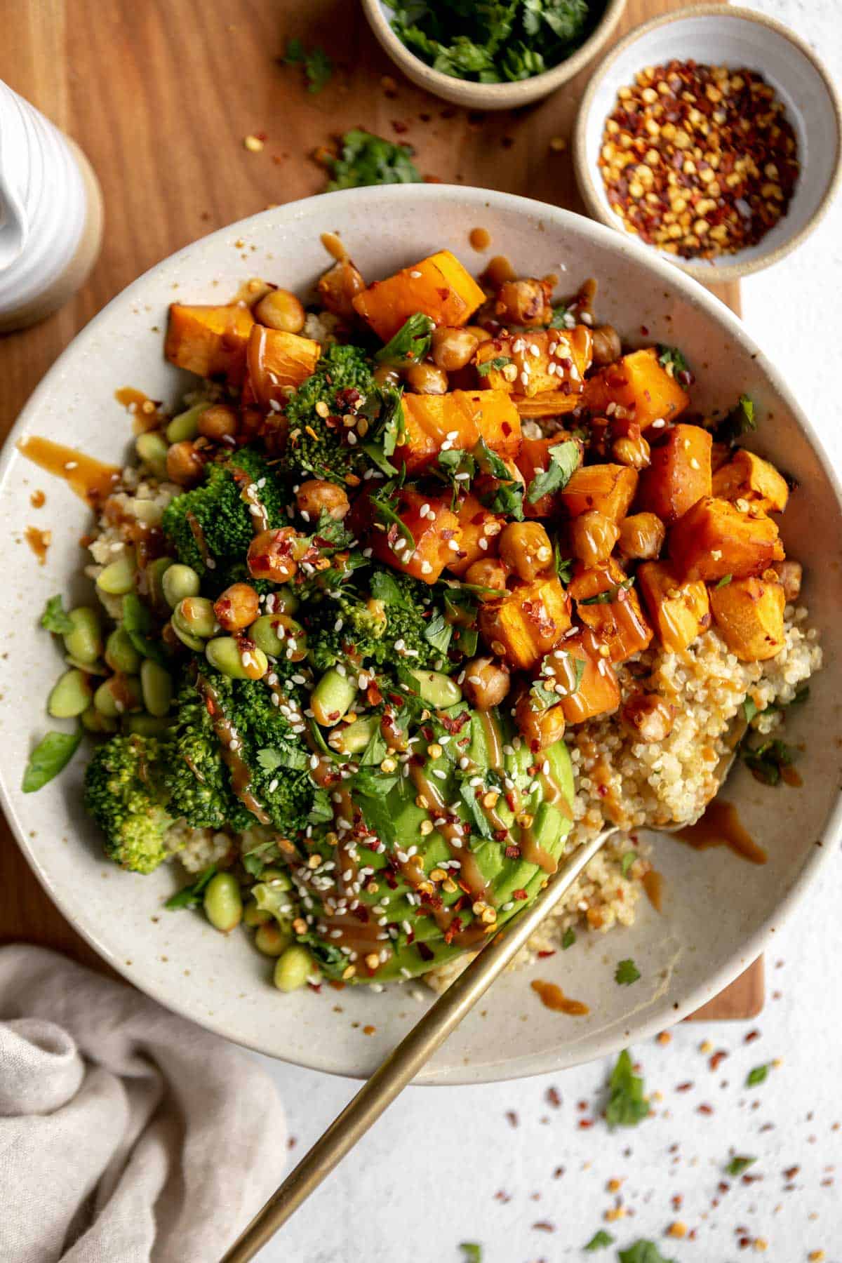 vegan buddha bowl with sweet potato and broccoli