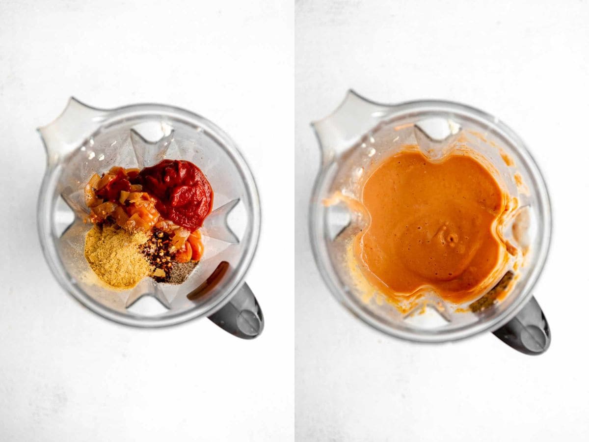 two images showing the sauce blending