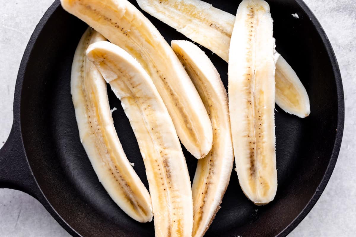 bananas sliced in a baking dish