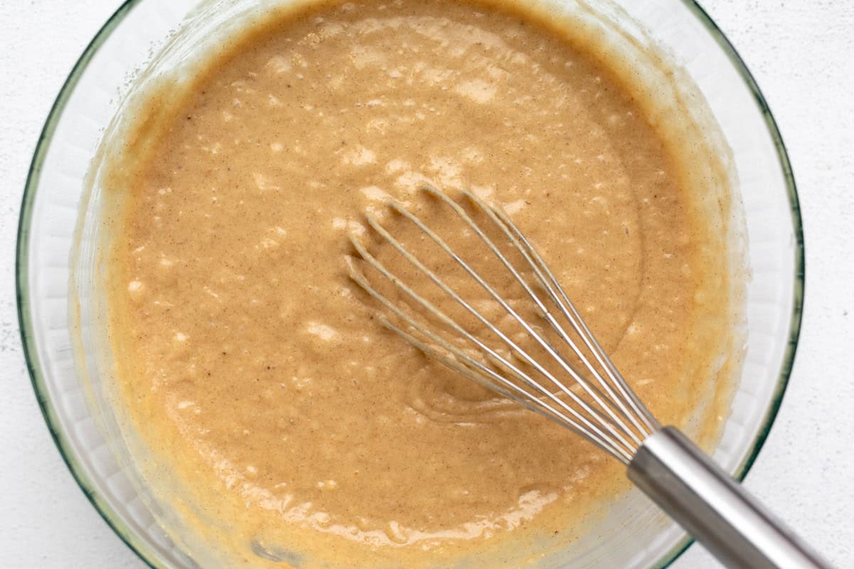 batter whisked in a mixing bowl