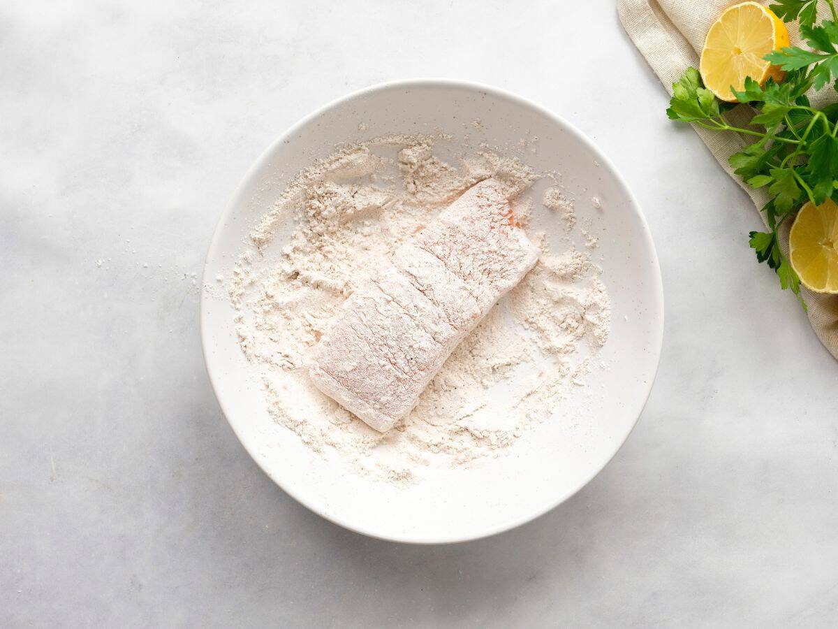 salmon coated in the flour
