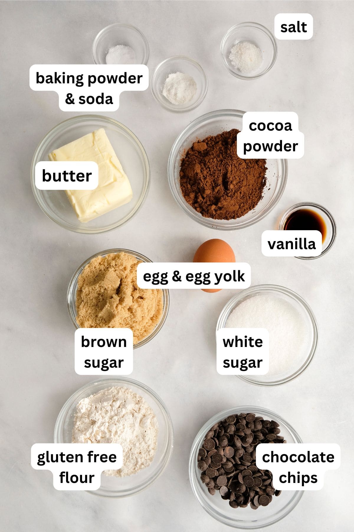 ingredients in bowls with labels