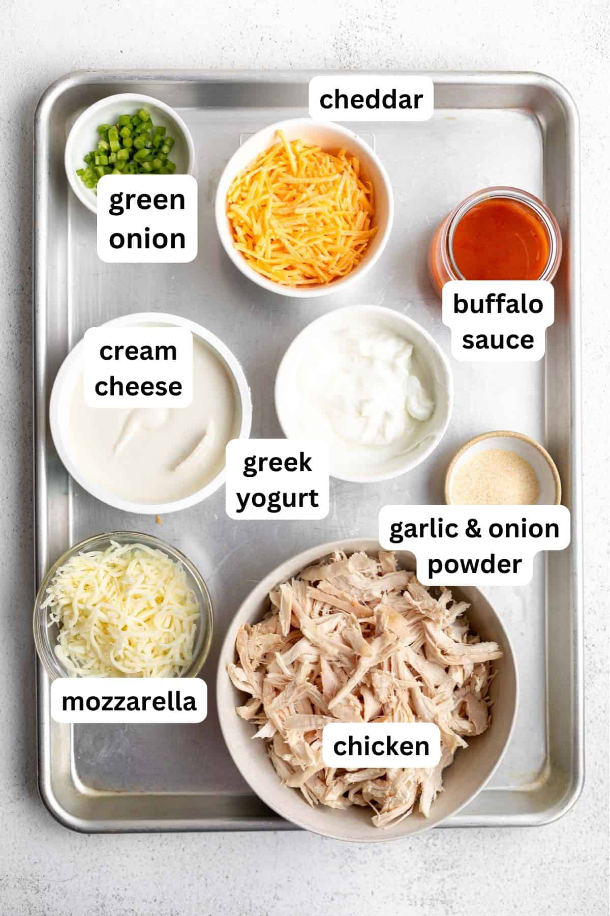 ingredients in bowls with labels 