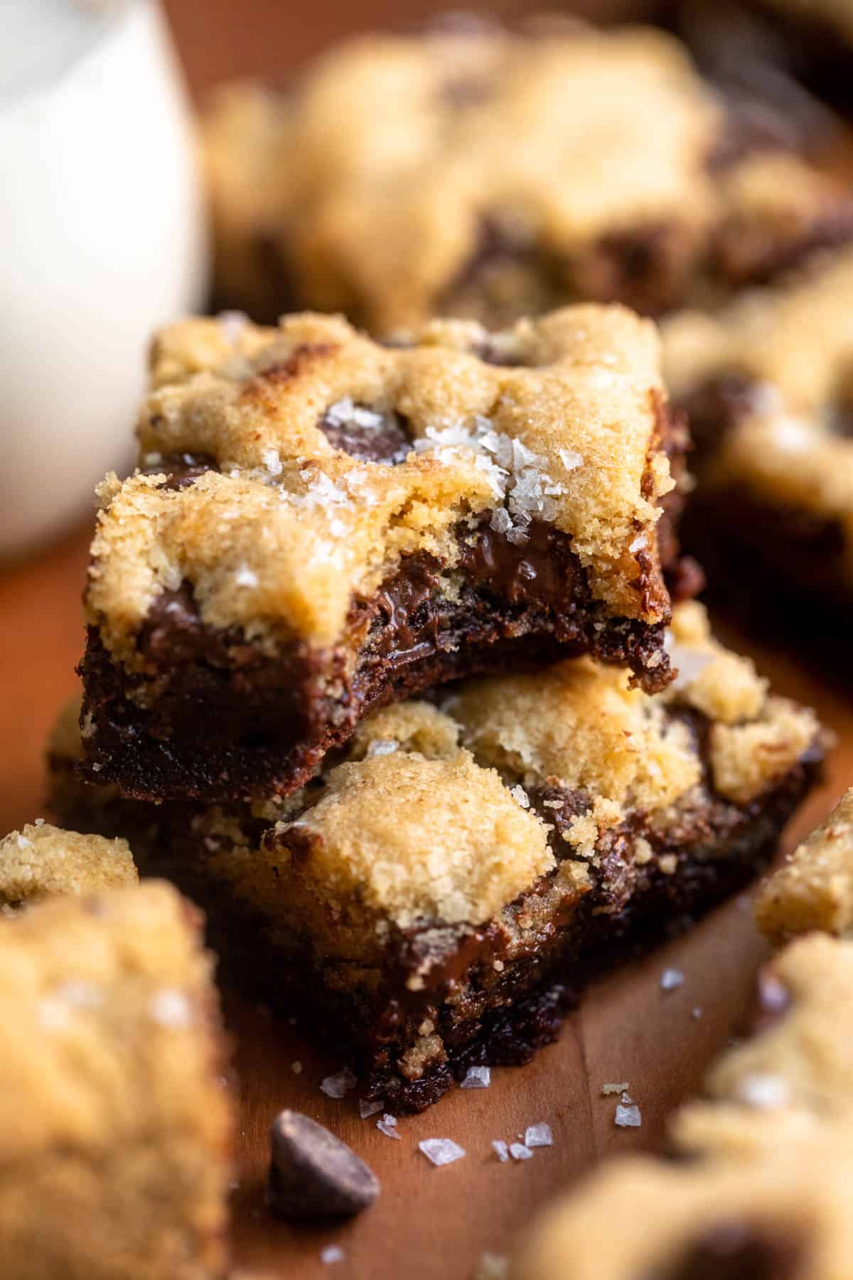 two gluten free brookies with a bite taken out to show texture
