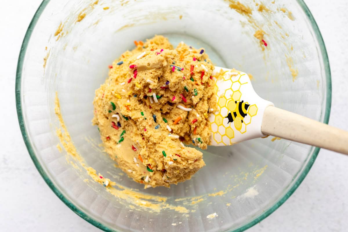 dough in a bowl with sprinkles